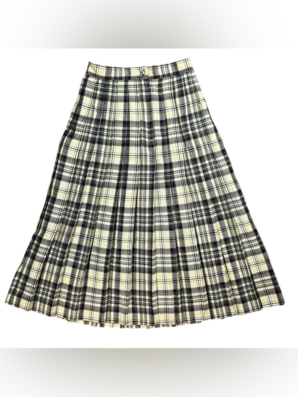 Vintage Talbots Pleated A-Line Plaid Skirt made in USA, purple cream and black
